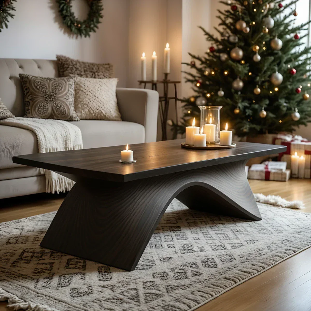 Sculptural Curved Solid Wood Coffee Table – Handcrafted Natural Finish - Rustiracraft