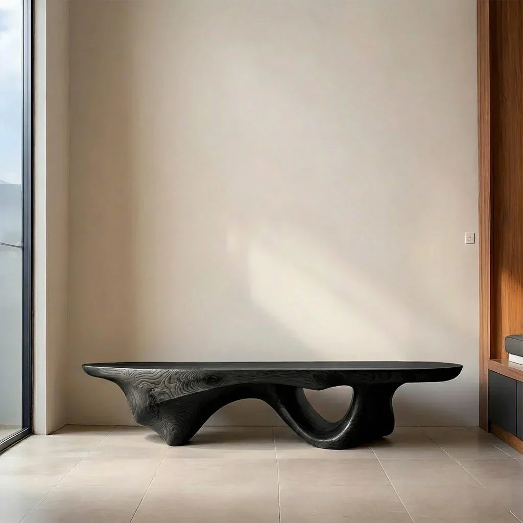 Sculptural Fluid-Form Solid Wood Bench – Modern Organic Art Piece - Rustiracraft