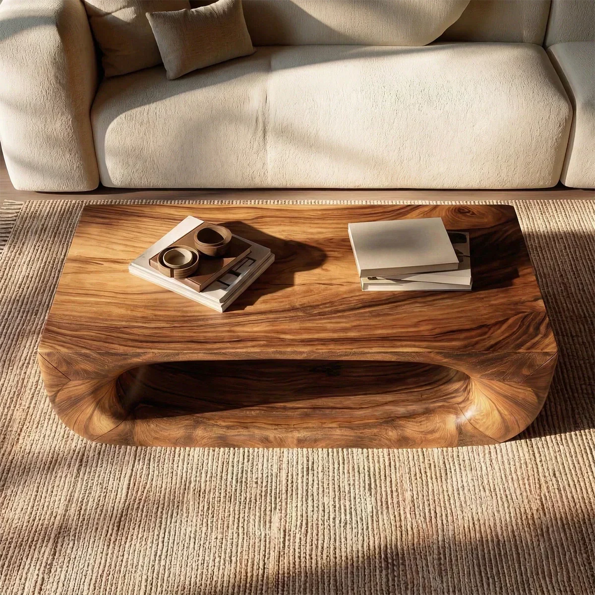 Sculptural Hollow Coffee Table in Organic Modern Natural Solid Wood - Rustiracraft