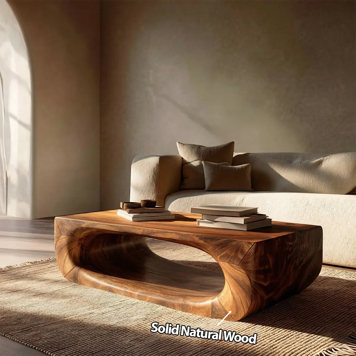 Sculptural Hollow Coffee Table in Organic Modern Natural Solid Wood - Rustiracraft
