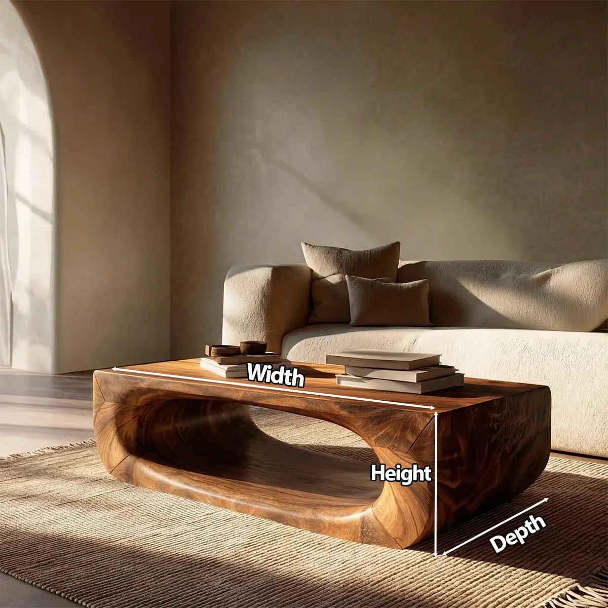 Sculptural Hollow Coffee Table in Organic Modern Natural Solid Wood - Rustiracraft