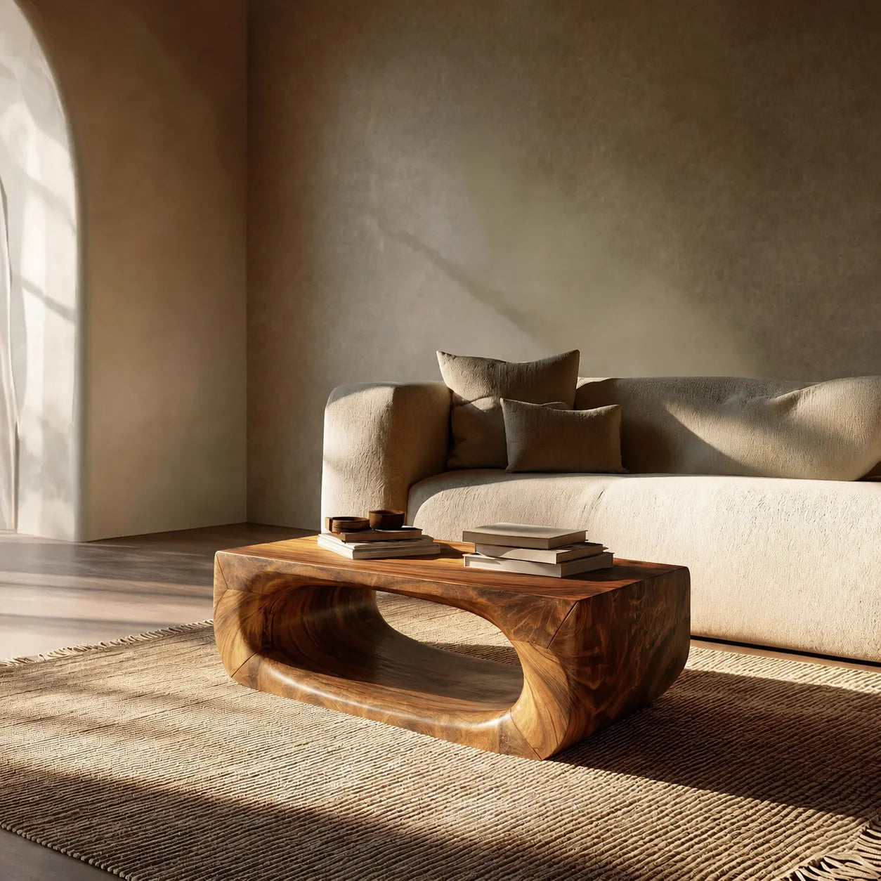 Sculptural Hollow Coffee Table in Organic Modern Natural Solid Wood - Rustiracraft