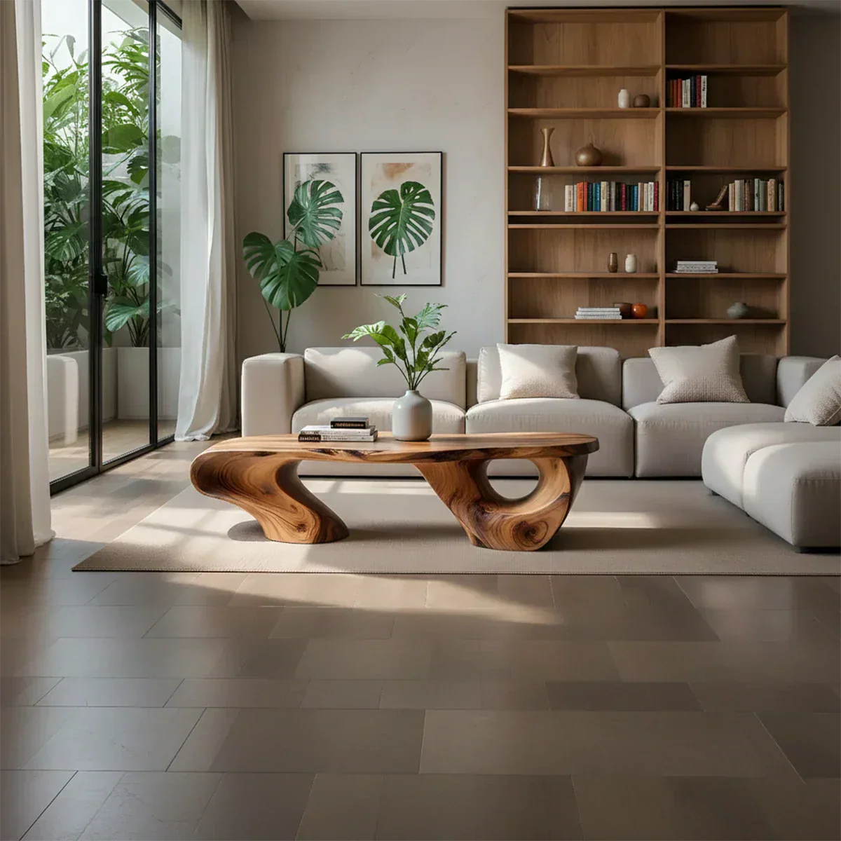 Sculptural Natural Solid Wood Coffee Table — Organic Curve Design - Rustiracraft