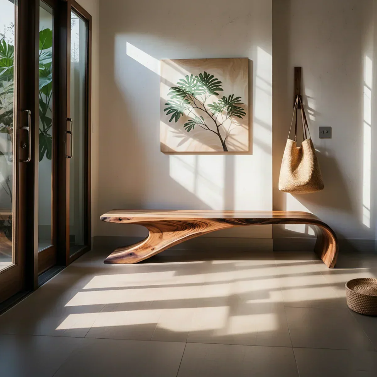 Sculptural Natural Solid Wood Entryway Bench - Rustiracraft