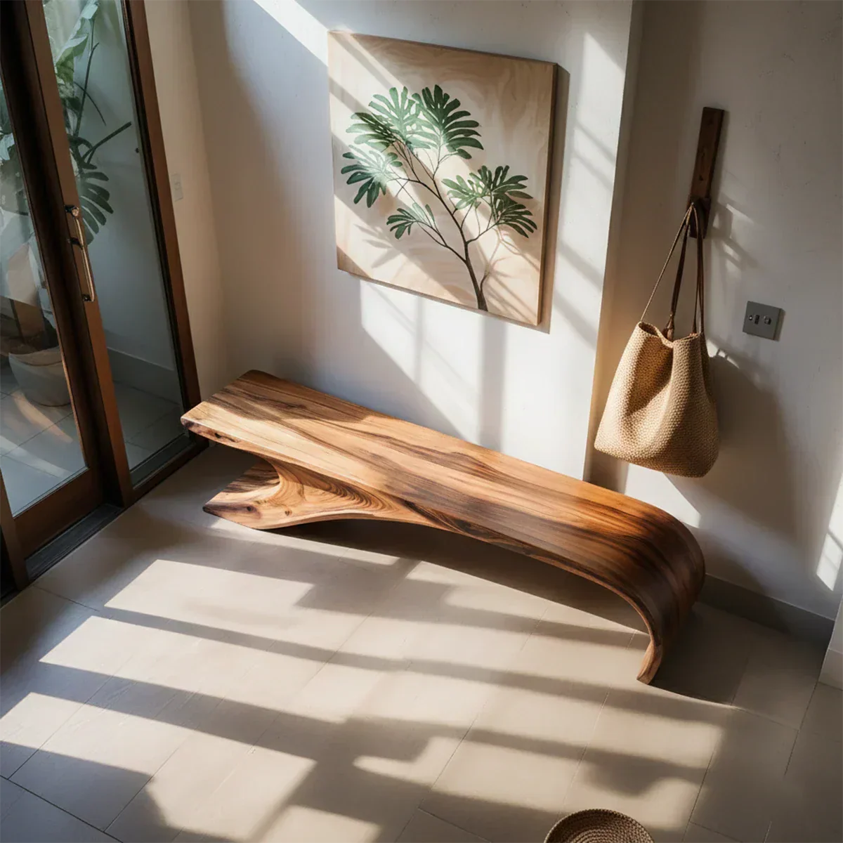 Sculptural Natural Solid Wood Entryway Bench - Rustiracraft