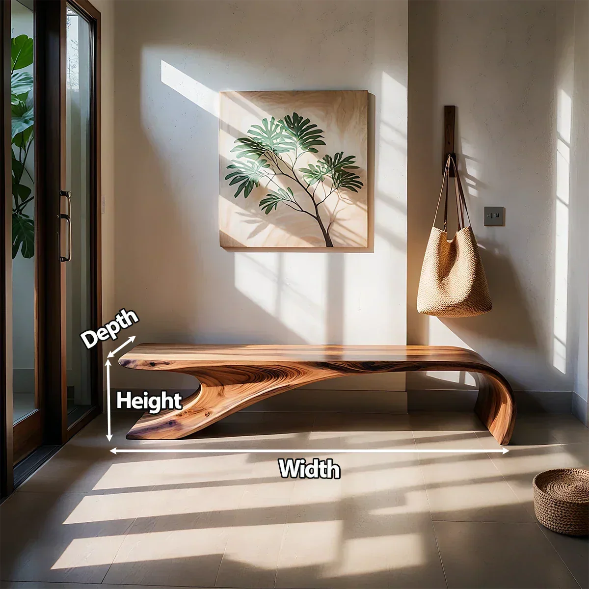 Sculptural Natural Solid Wood Entryway Bench - Rustiracraft