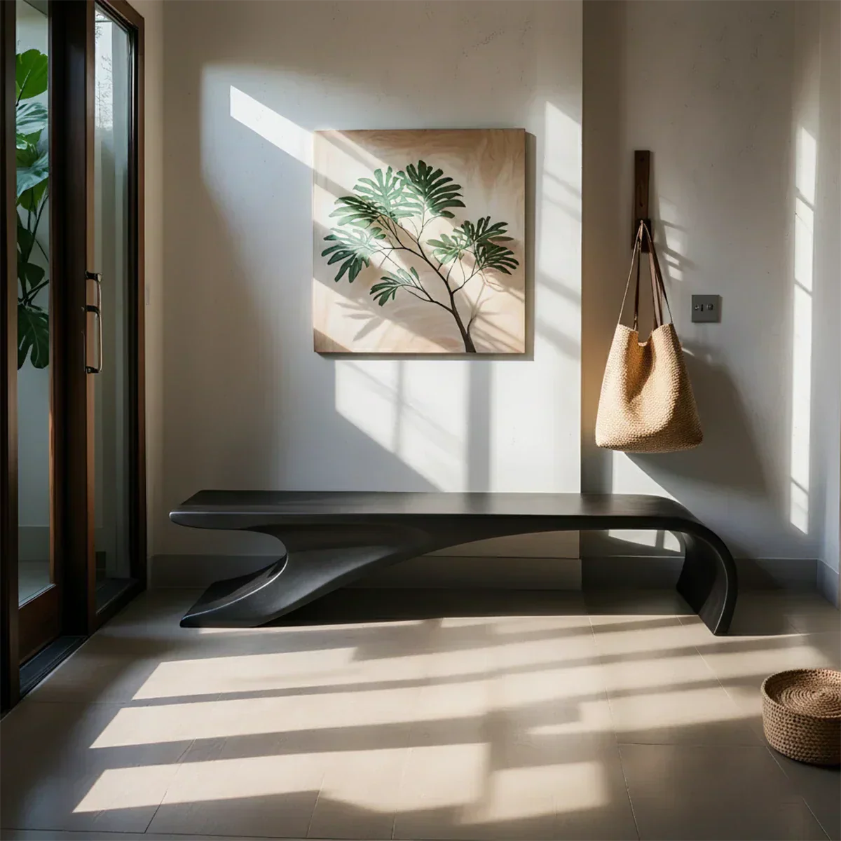 Sculptural Natural Solid Wood Entryway Bench - Rustiracraft