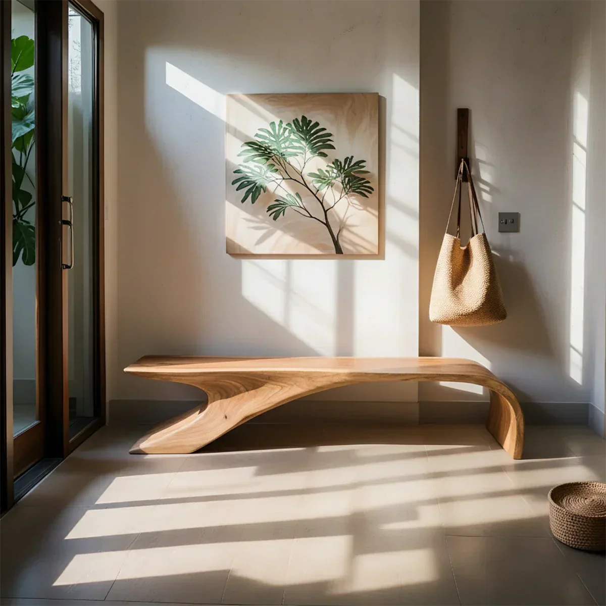 Sculptural Natural Solid Wood Entryway Bench - Rustiracraft