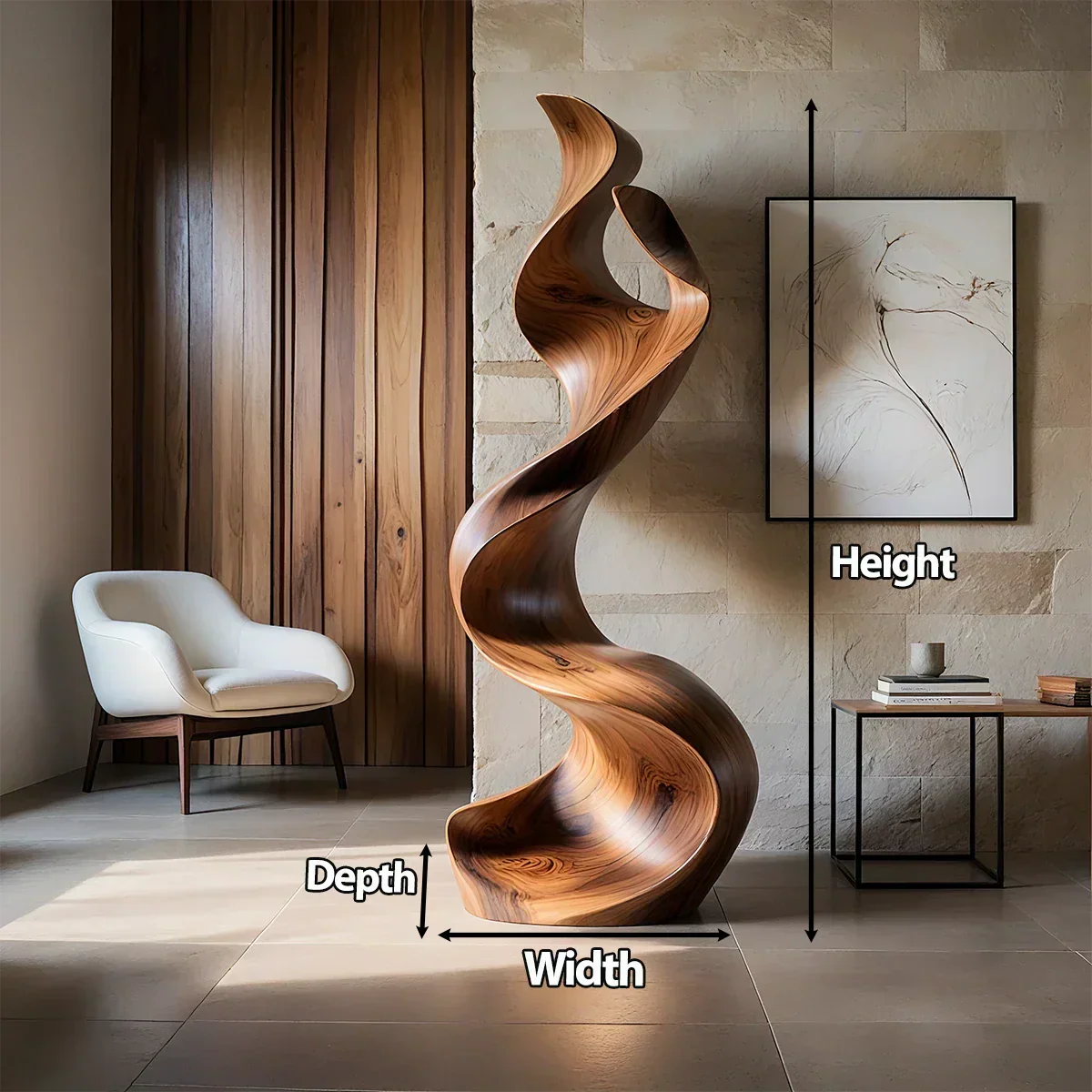 Sculptural Natural Solid Wood Floor Art — Handcarved Organic Twist Form - Rustiracraft