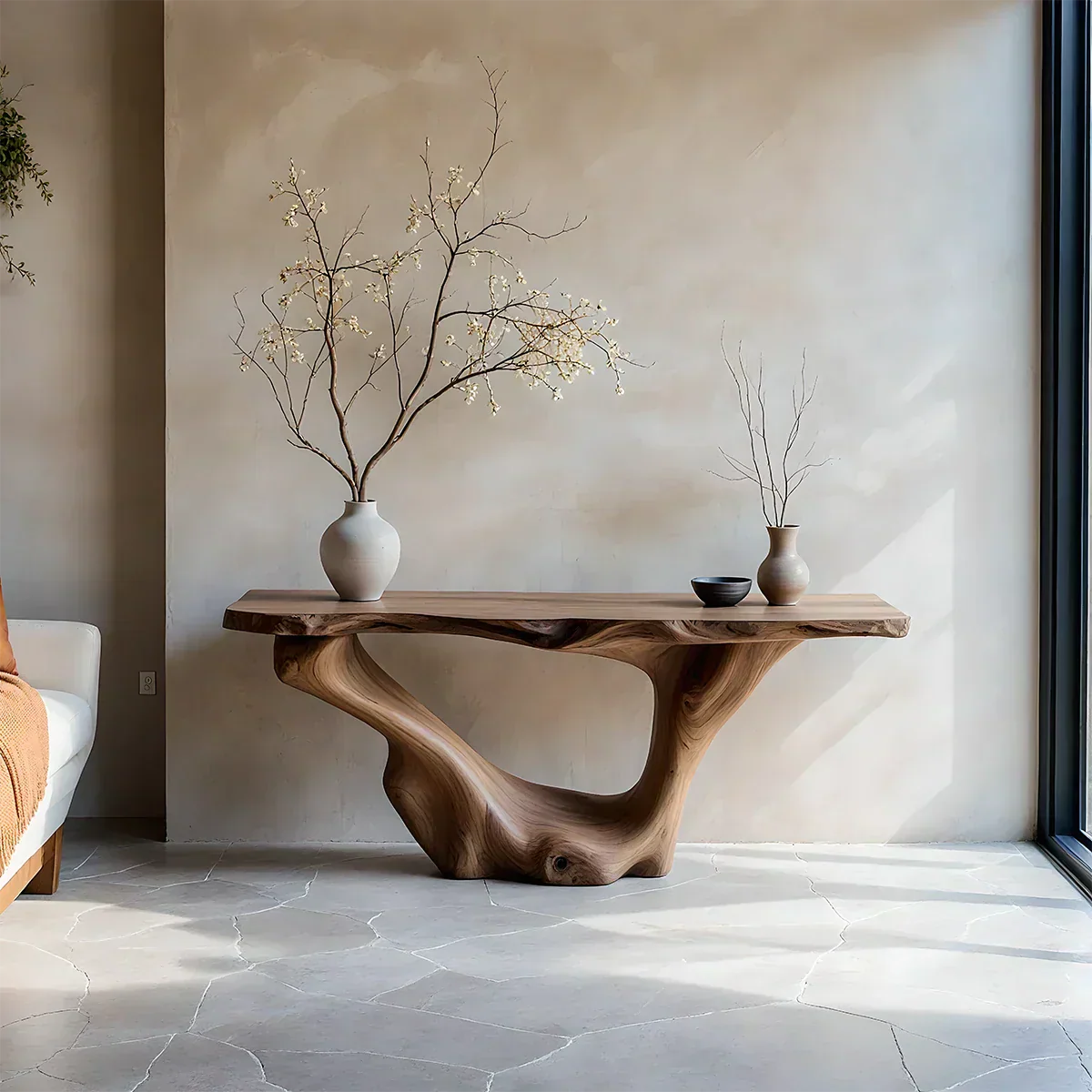 Sculptural Organic Solid Wood Console Table – Art Form Base - Rustiracraft