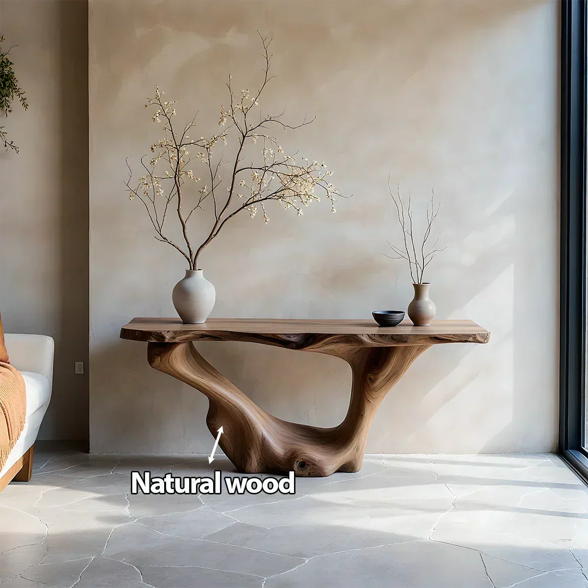 Sculptural Organic Solid Wood Console Table – Art Form Base - Rustiracraft