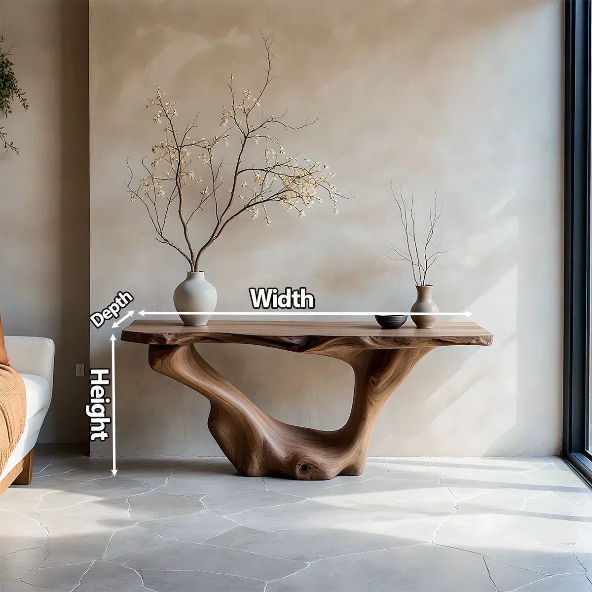 Sculptural Organic Solid Wood Console Table – Art Form Base - Rustiracraft