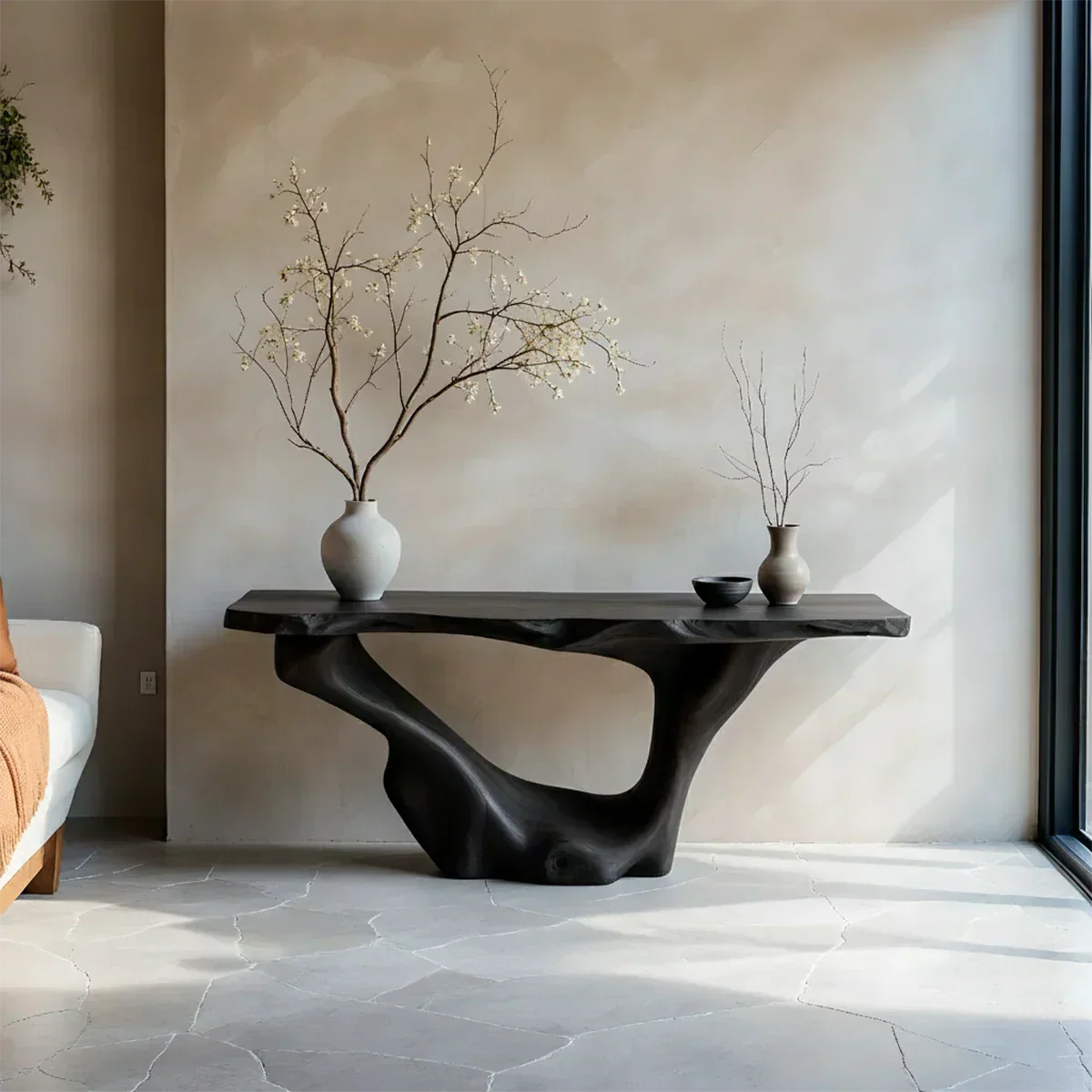 Sculptural Organic Solid Wood Console Table – Art Form Base - Rustiracraft