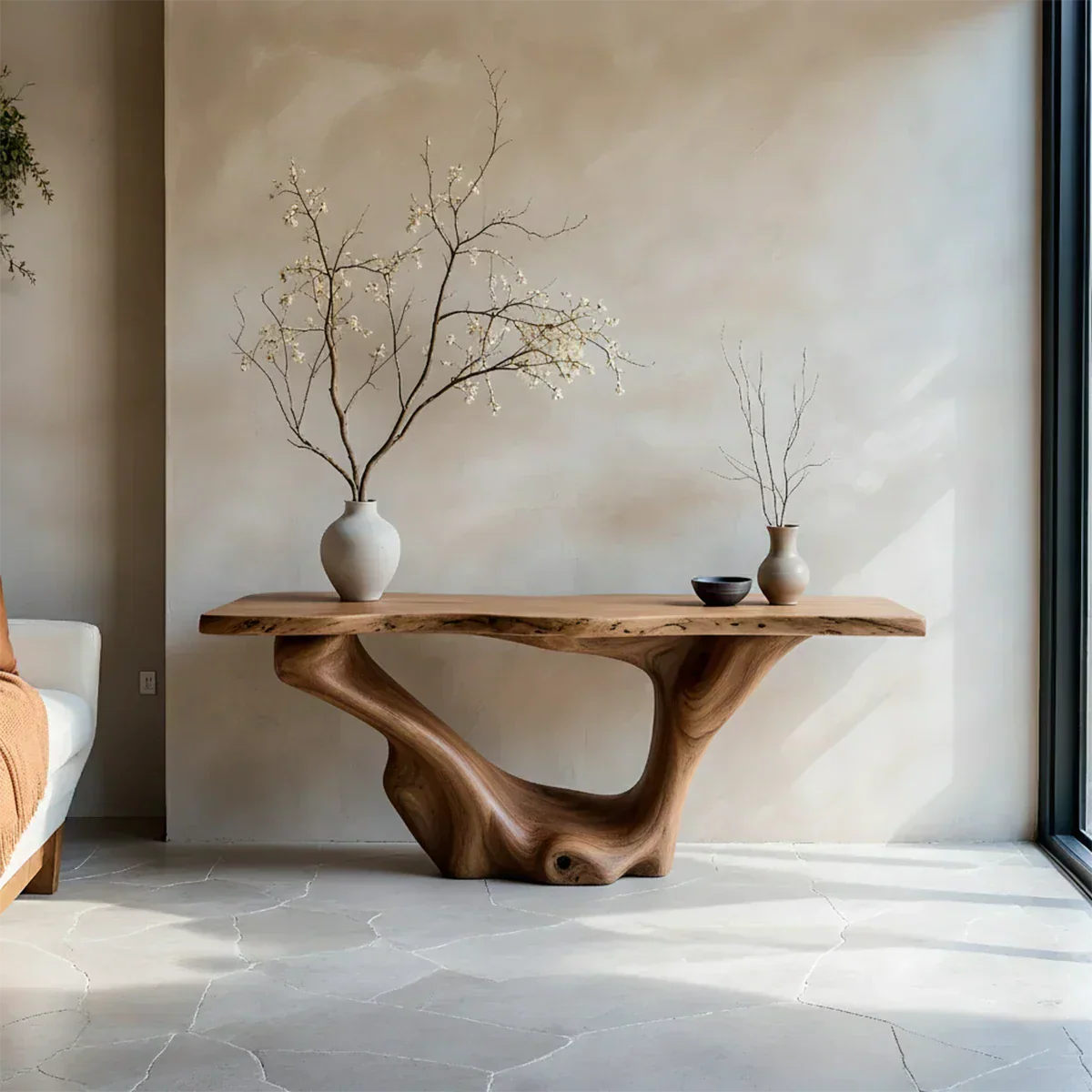 Sculptural Organic Solid Wood Console Table – Art Form Base - Rustiracraft