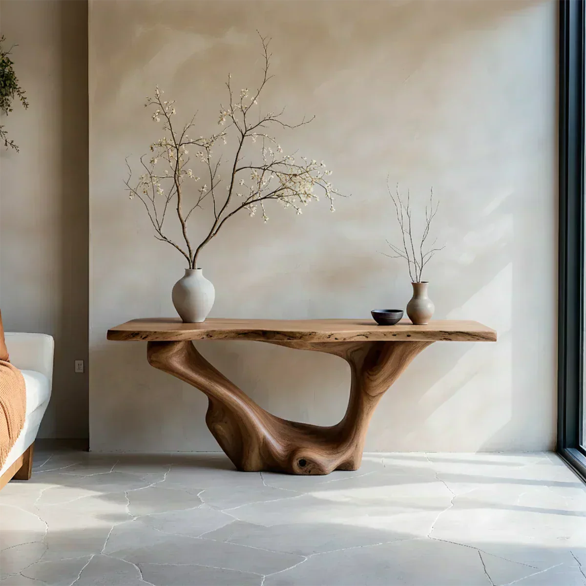 Sculptural Organic Solid Wood Console Table – Art Form Base - Rustiracraft