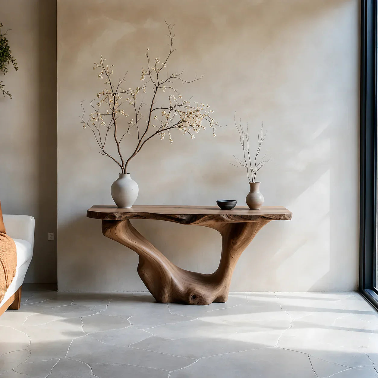 Sculptural Organic Solid Wood Console Table – Art Form Base - Rustiracraft