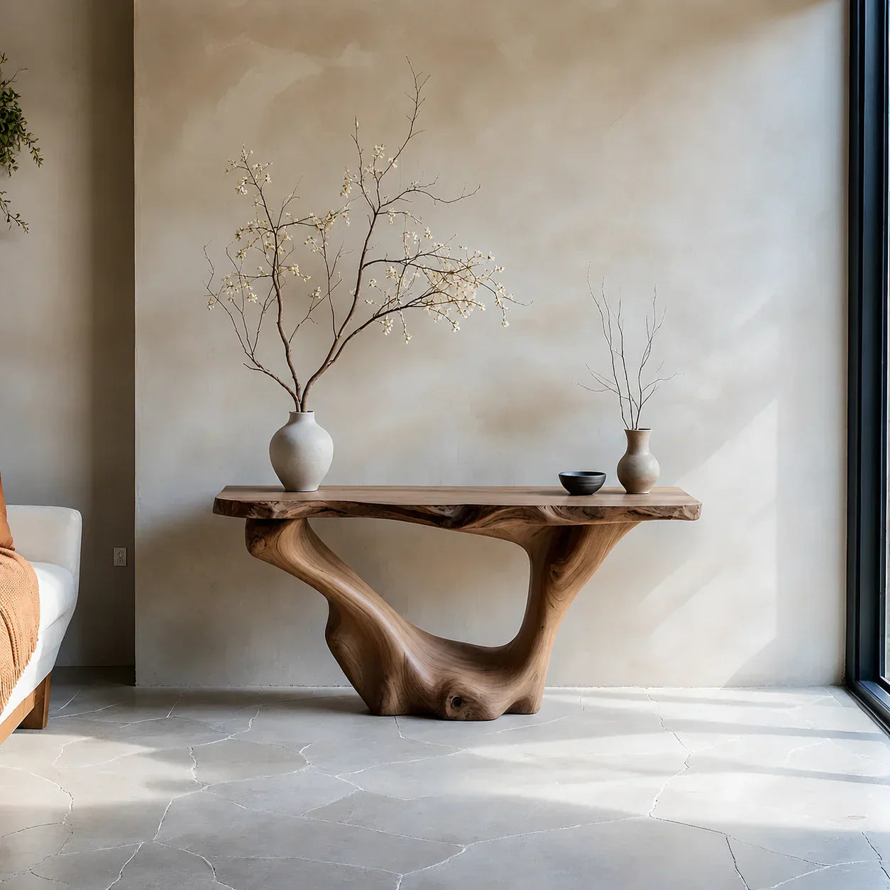 Sculptural Organic Solid Wood Console Table – Art Form Base - Rustiracraft