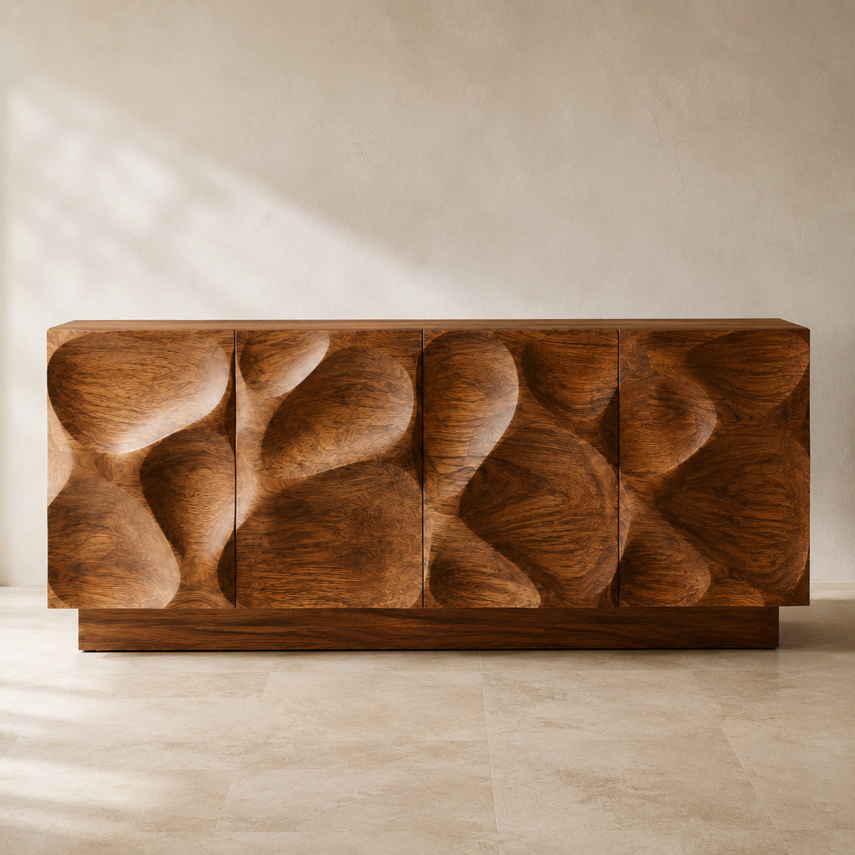 Sculptural Sideboard with Curved Cabinet Doors in Natural Solid Wood - Rustiracraft