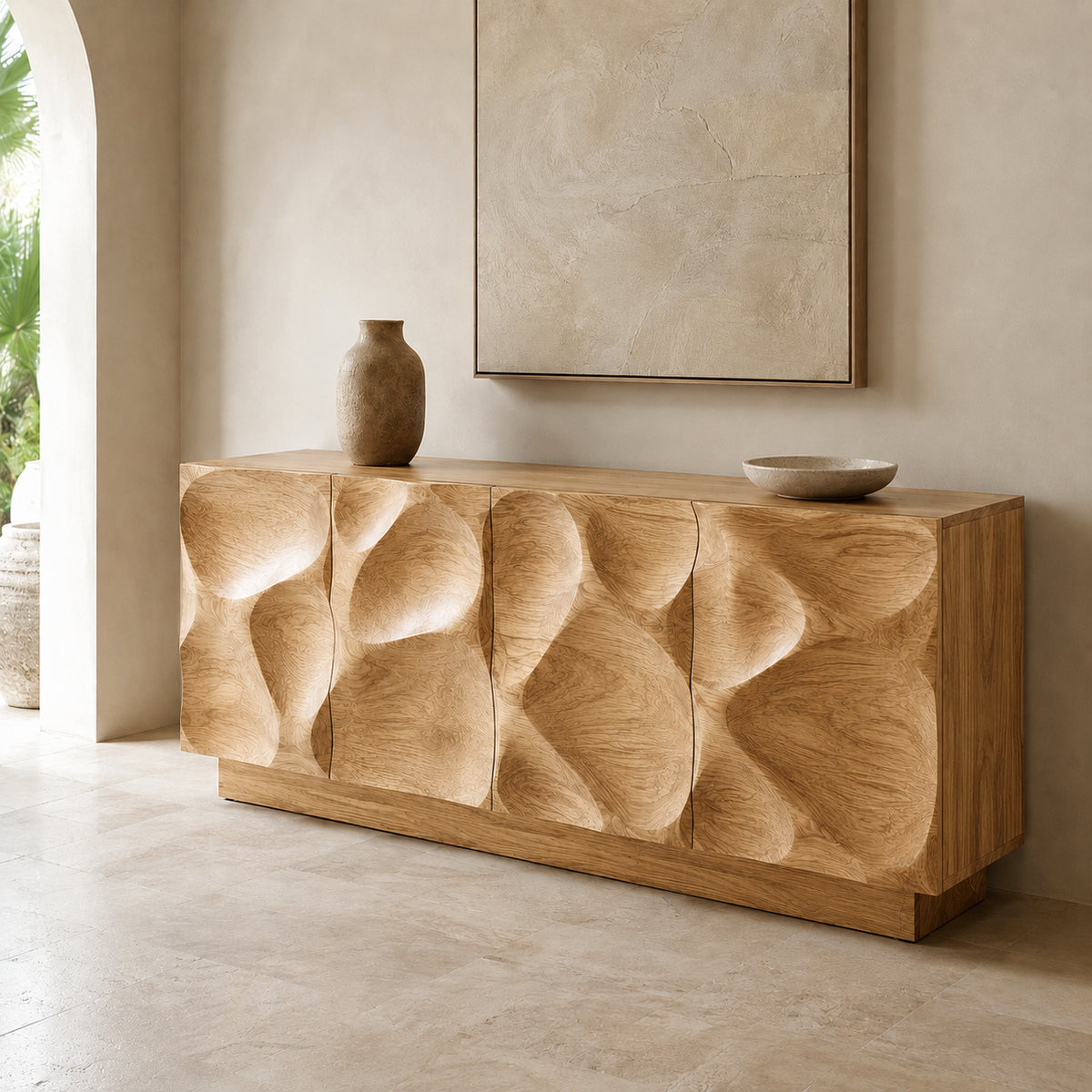 Sculptural Sideboard with Curved Cabinet Doors in Natural Solid Wood - Rustiracraft