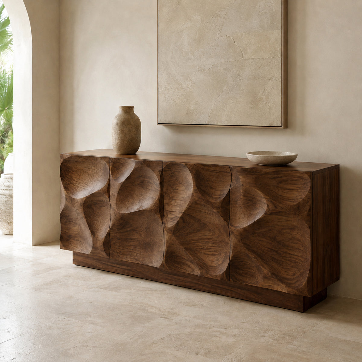 Sculptural Sideboard with Curved Cabinet Doors in Natural Solid Wood - Rustiracraft