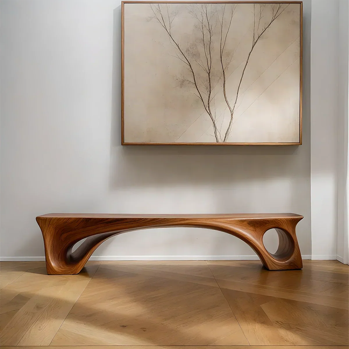 Sculptural Solid Wood Bench – Fluid Modern Form - Rustiracraft