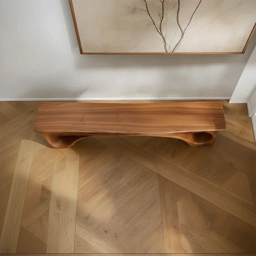Sculptural Solid Wood Bench – Fluid Modern Form - Rustiracraft