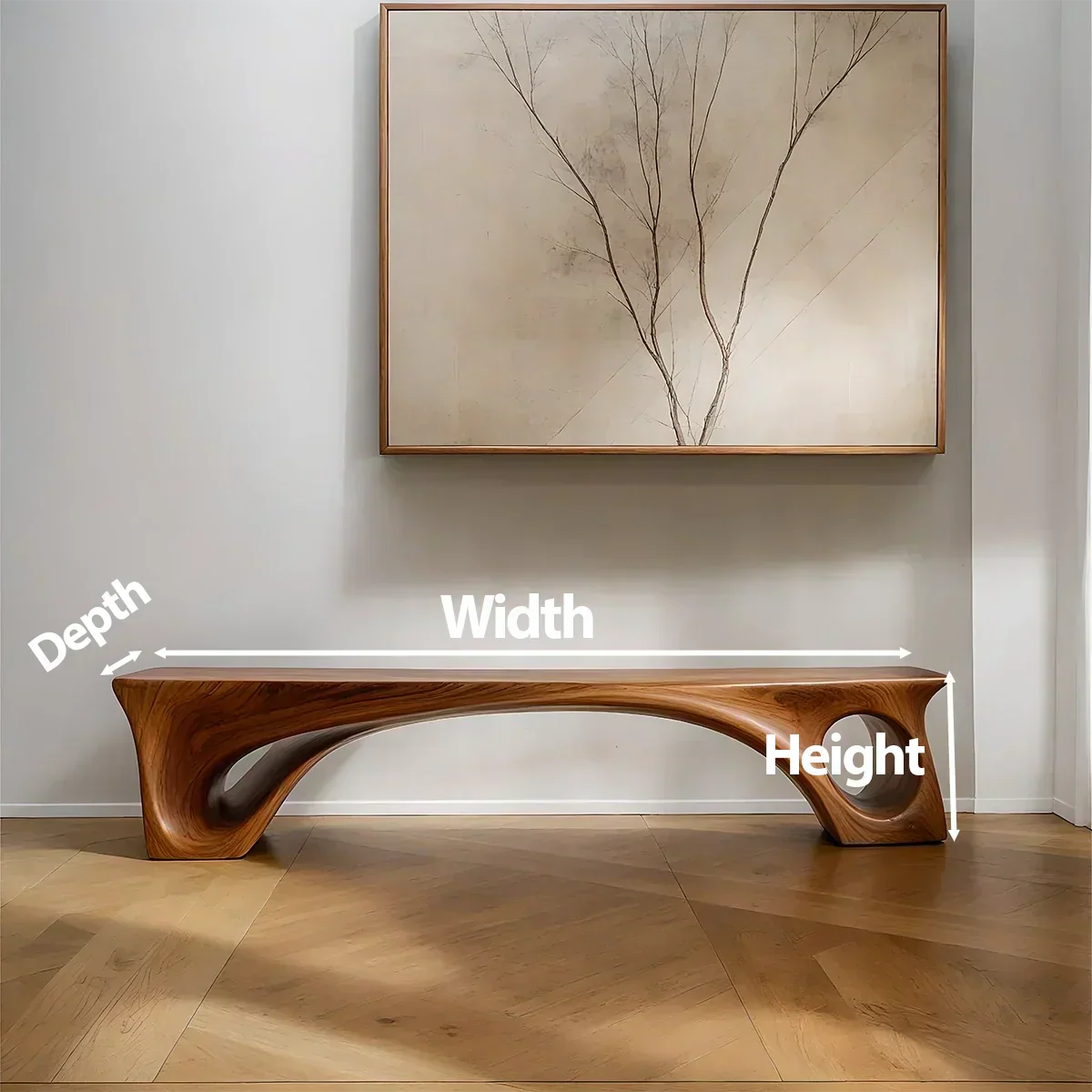 Sculptural Solid Wood Bench – Fluid Modern Form - Rustiracraft