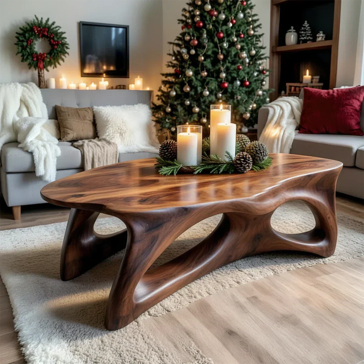 Sculptural Solid Wood Coffee Table – Handcrafted Natural Finish - Rustiracraft