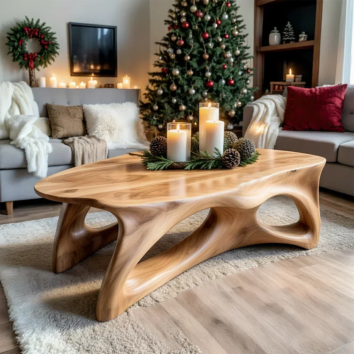 Sculptural Solid Wood Coffee Table – Handcrafted Natural Finish - Rustiracraft