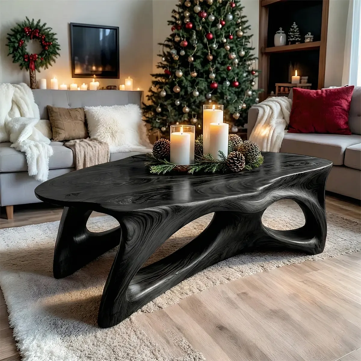 Sculptural Solid Wood Coffee Table – Handcrafted Natural Finish - Rustiracraft