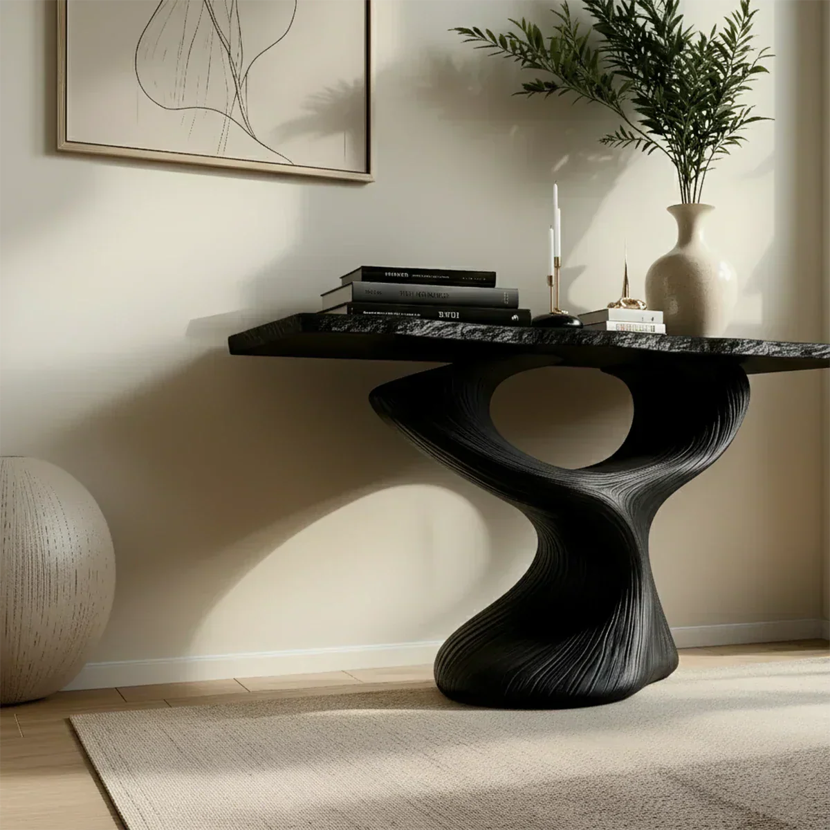 Sculptural Solid Wood Console — Modern Art Entry Table - Rustiracraft