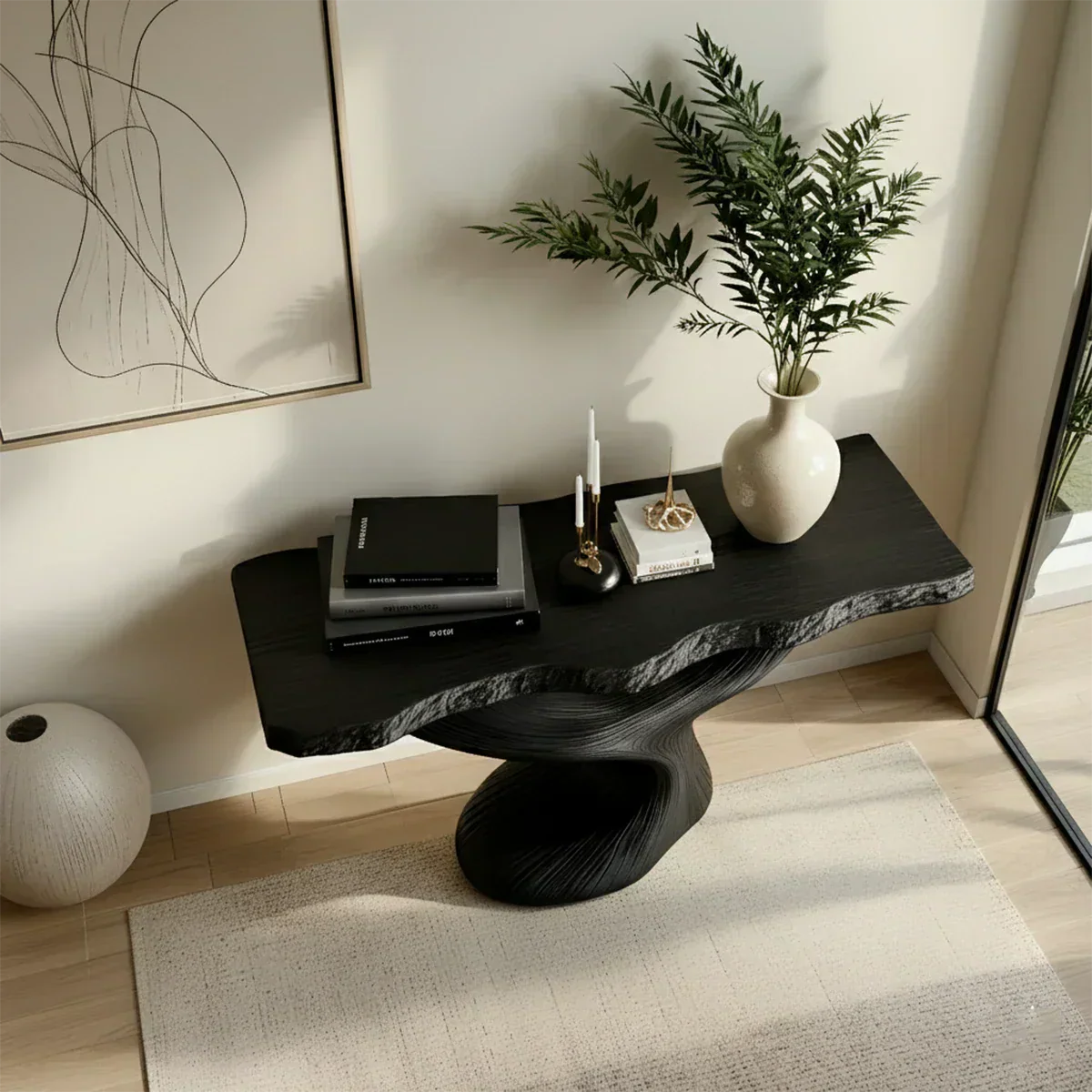 Sculptural Solid Wood Console — Modern Art Entry Table - Rustiracraft