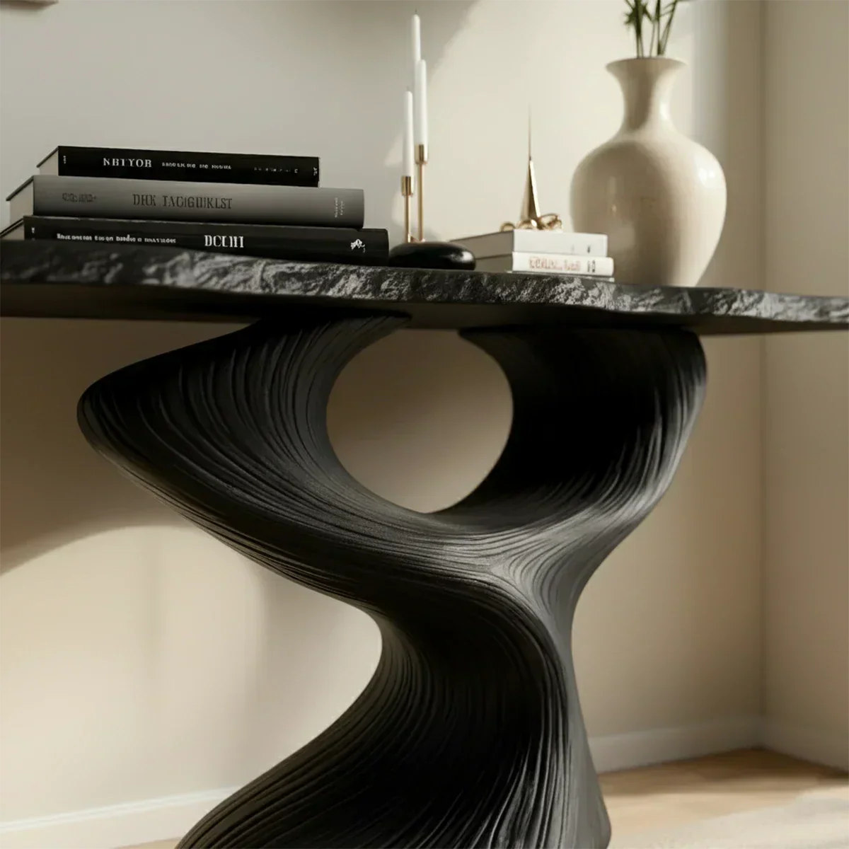 Sculptural Solid Wood Console — Modern Art Entry Table - Rustiracraft