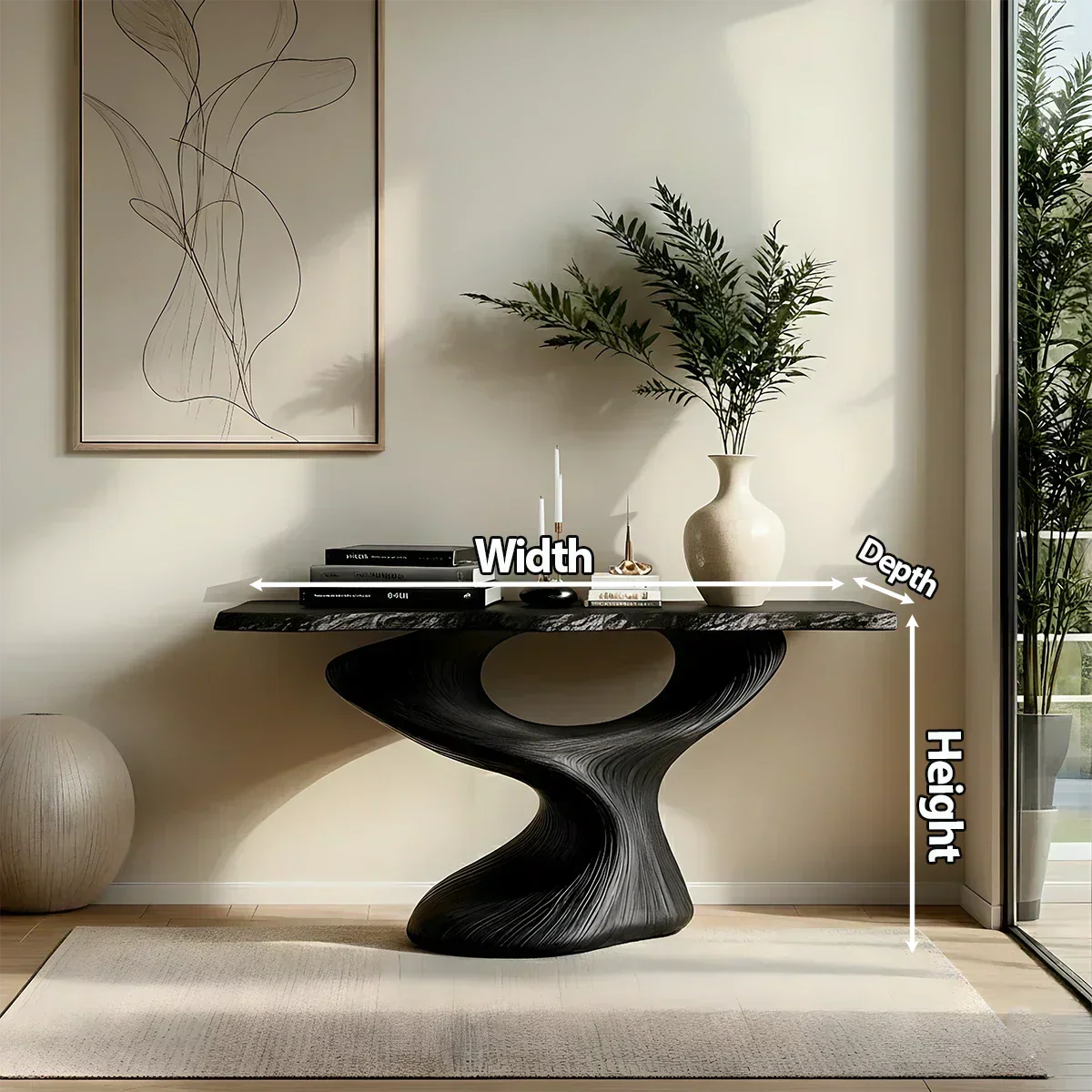 Sculptural Solid Wood Console — Modern Art Entry Table - Rustiracraft