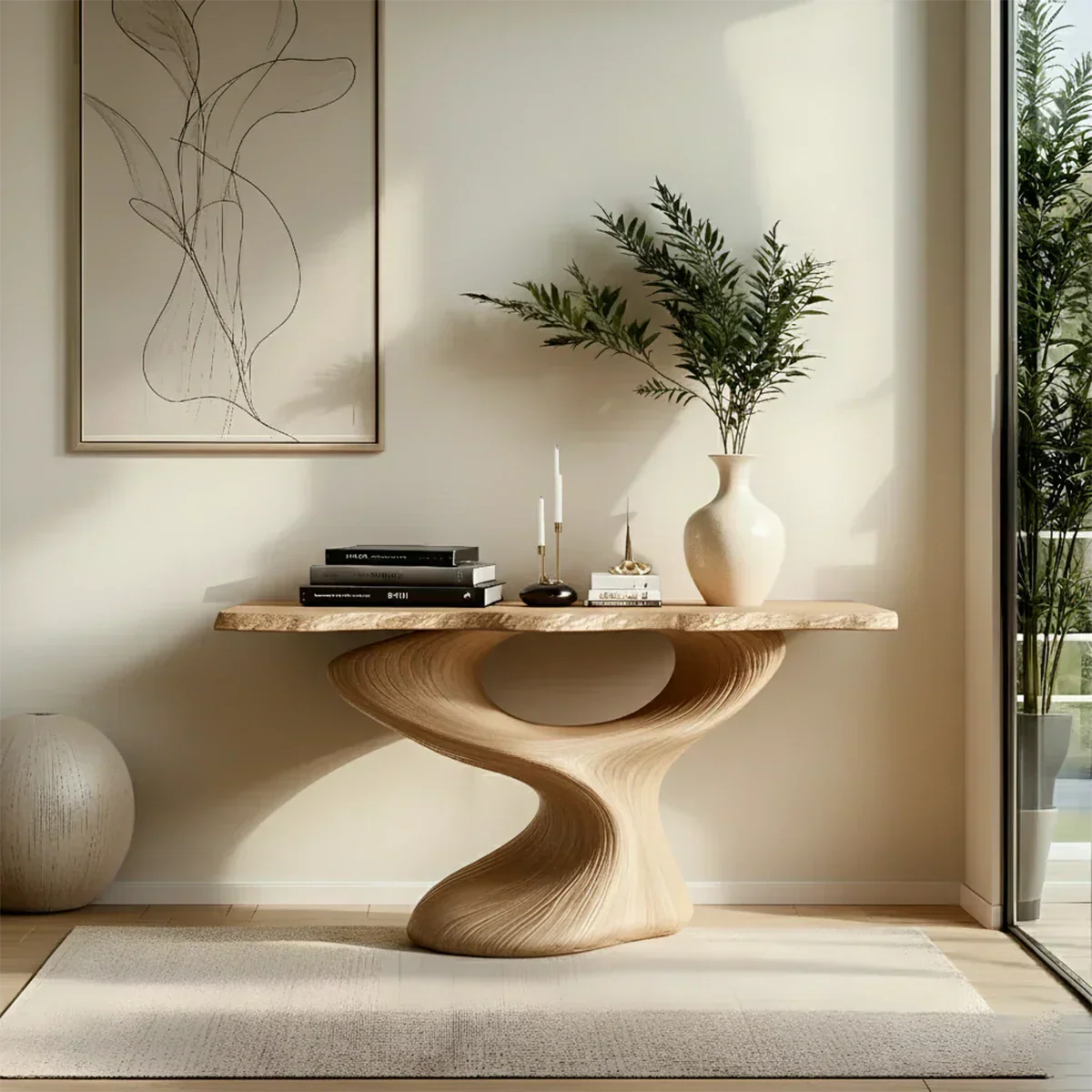 Sculptural Solid Wood Console — Modern Art Entry Table - Rustiracraft