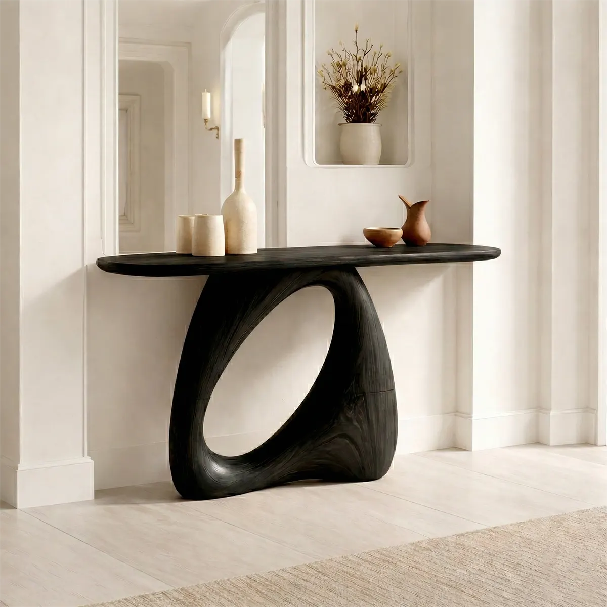 Sculptural Solid Wood Console Table with Organic Modern Entryway Design - Rustiracraft