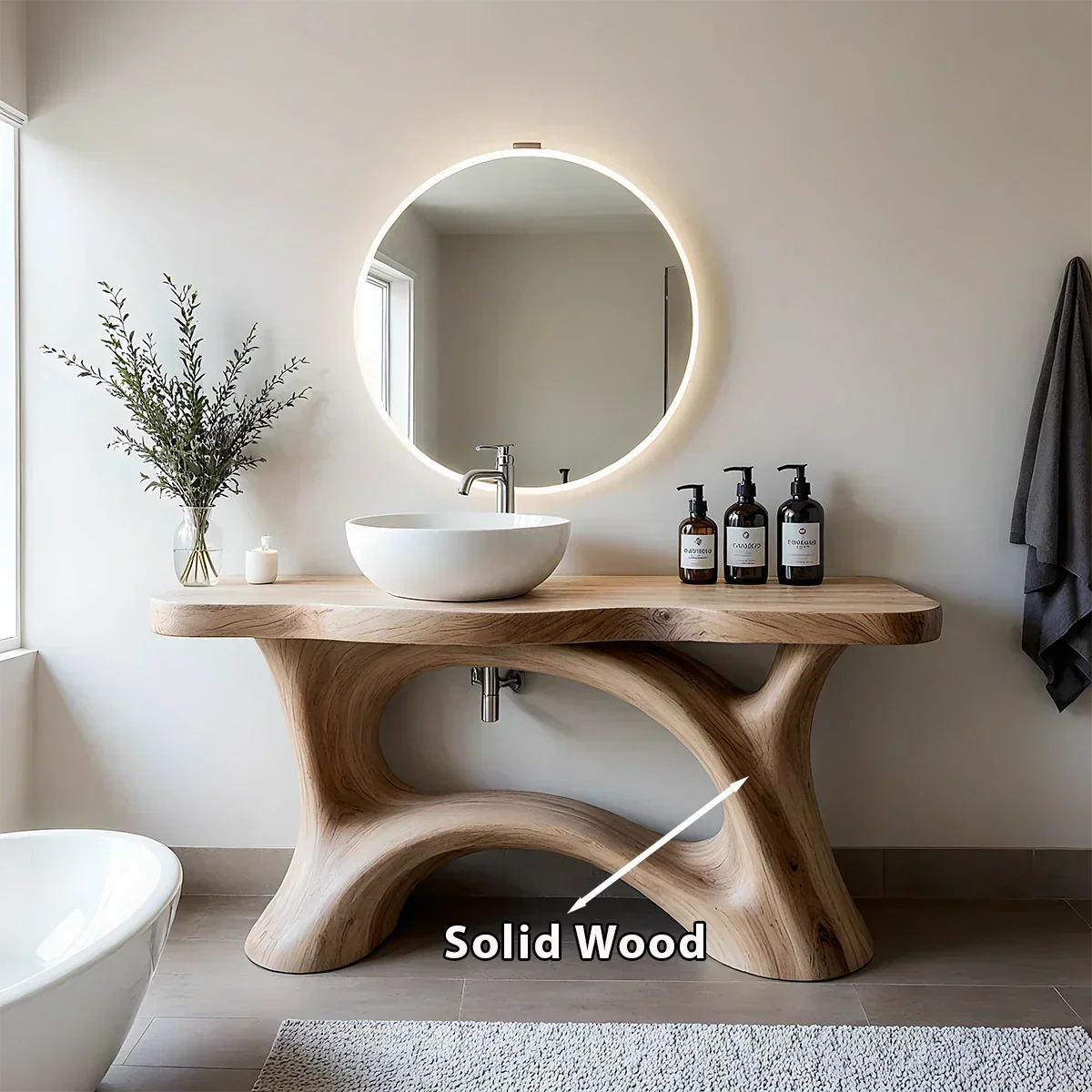 Sculptural Solid Wood Vanity with Organic Arched Base - Rustiracraft