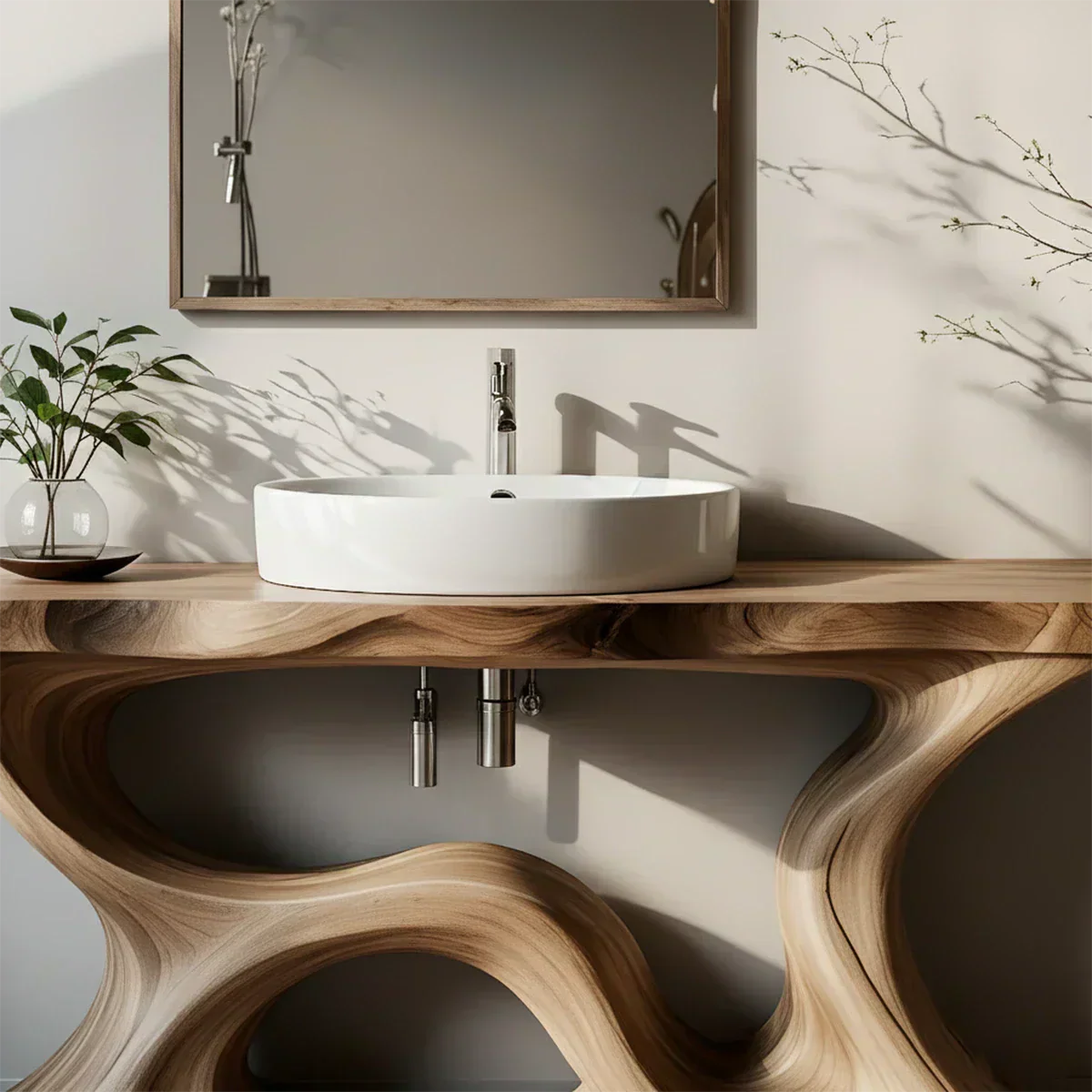 Sculptural Solid Wood Vanity with Organic Loop Base - Rustiracraft