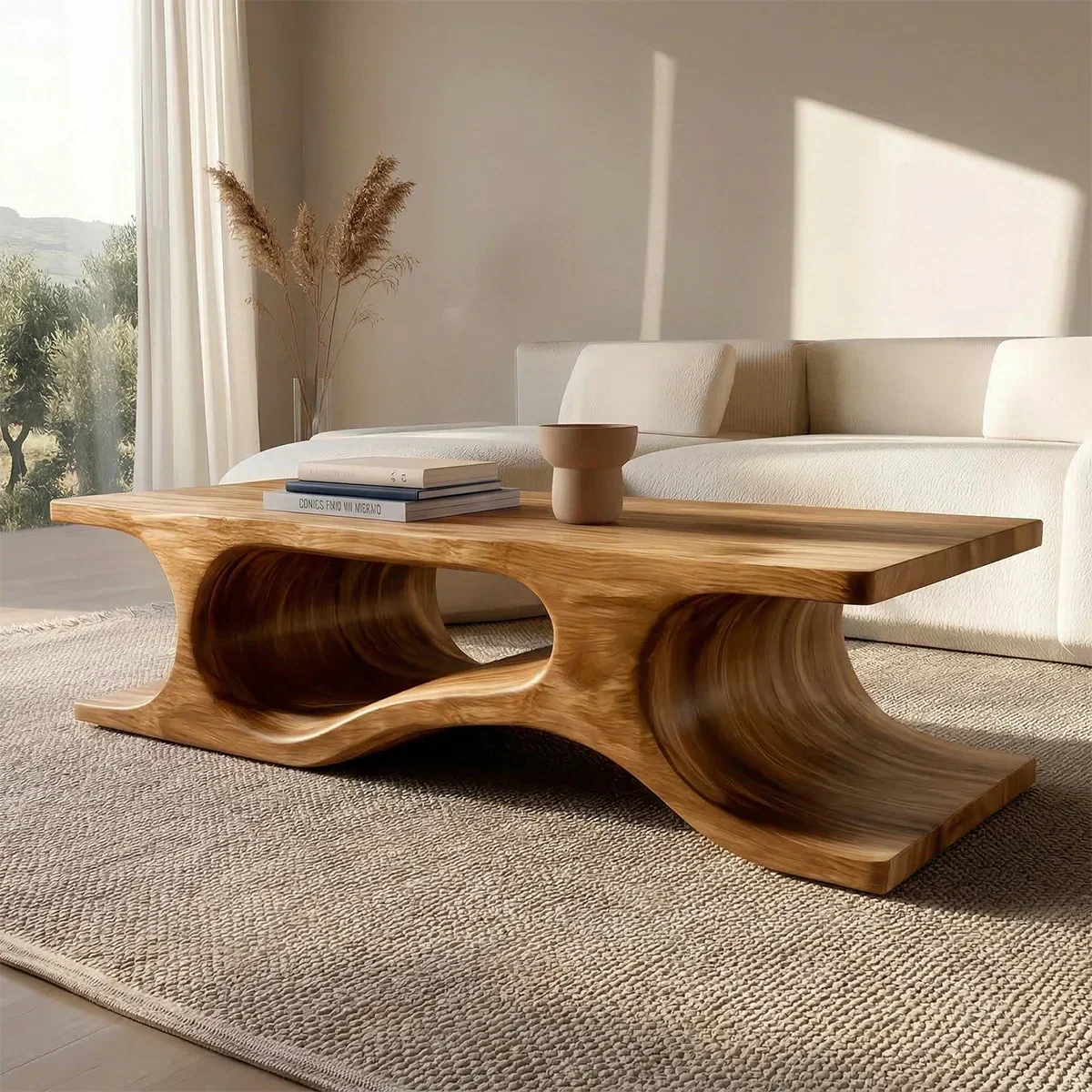 Sculptural Wave Base Coffee Table in Organic Natural Solid Wood - Rustiracraft