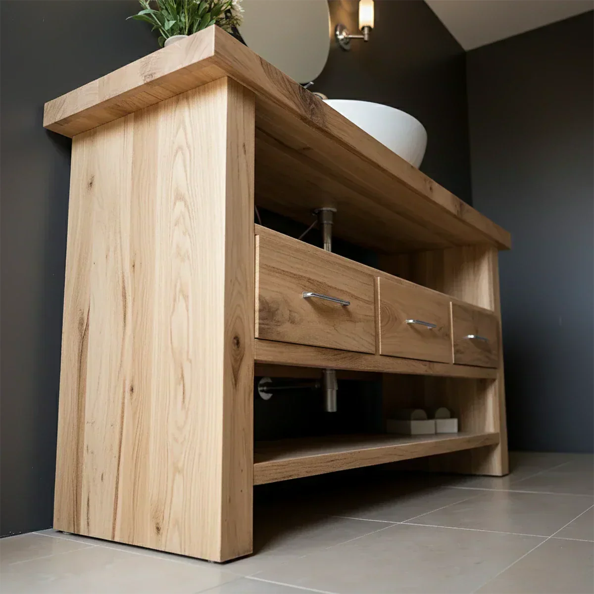 Single Sink Solid Wood Bathroom Vanity – Japandi Minimalist Design - Rustiracraft