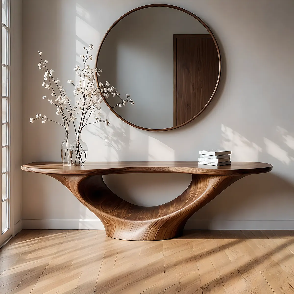 Solid Walnut Arc Console Table – Contemporary Wood Art - Rustiracraft