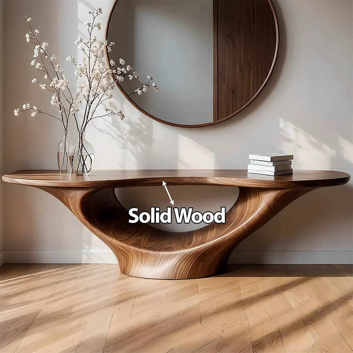Solid Walnut Arc Console Table – Contemporary Wood Art - Rustiracraft