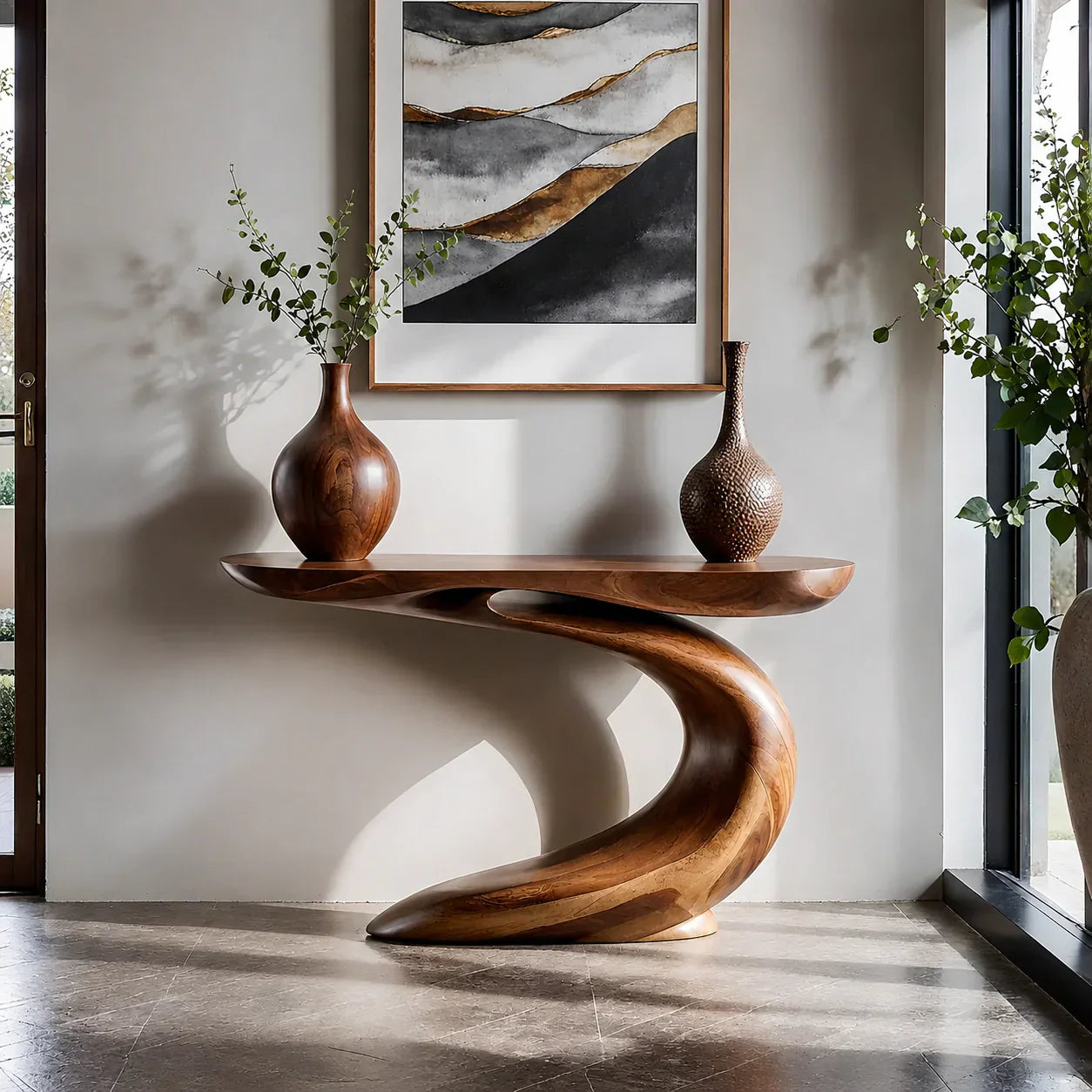 Solid Walnut Finish Wave Console Table – Modern Sculptural Design - Rustiracraft