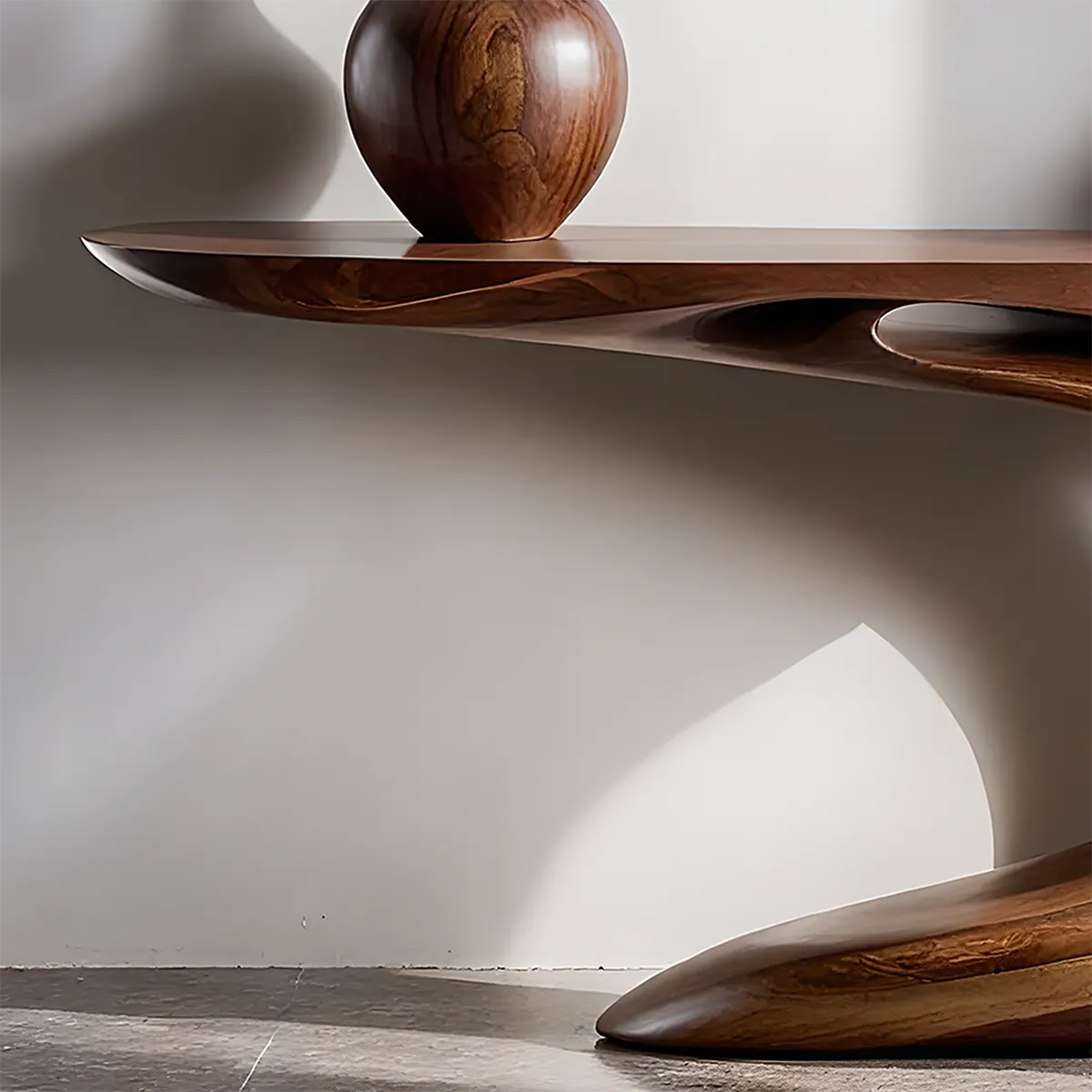 Solid Walnut Wave Console Table – Modern Sculptural Design - Rustiracraft