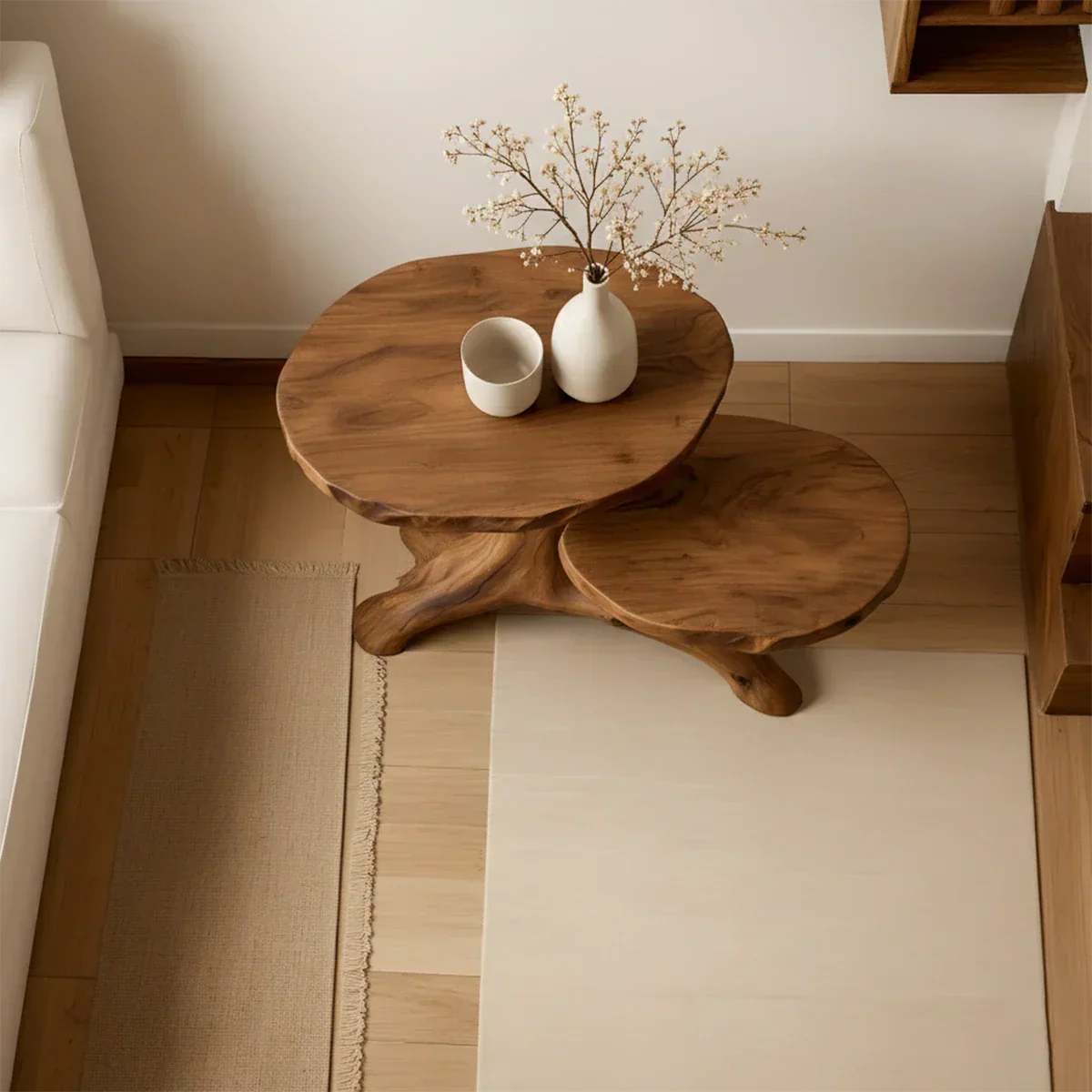 Solid Wood Accent Table – Modern Sculptural Branchform Duo Design - Rustiracraft
