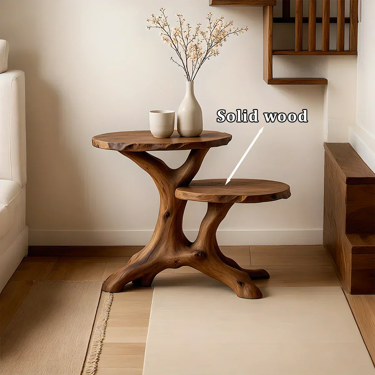 Solid Wood Accent Table – Modern Sculptural Branchform Duo Design - Rustiracraft
