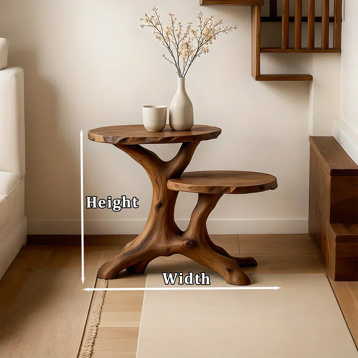 Solid Wood Accent Table – Modern Sculptural Branchform Duo Design - Rustiracraft