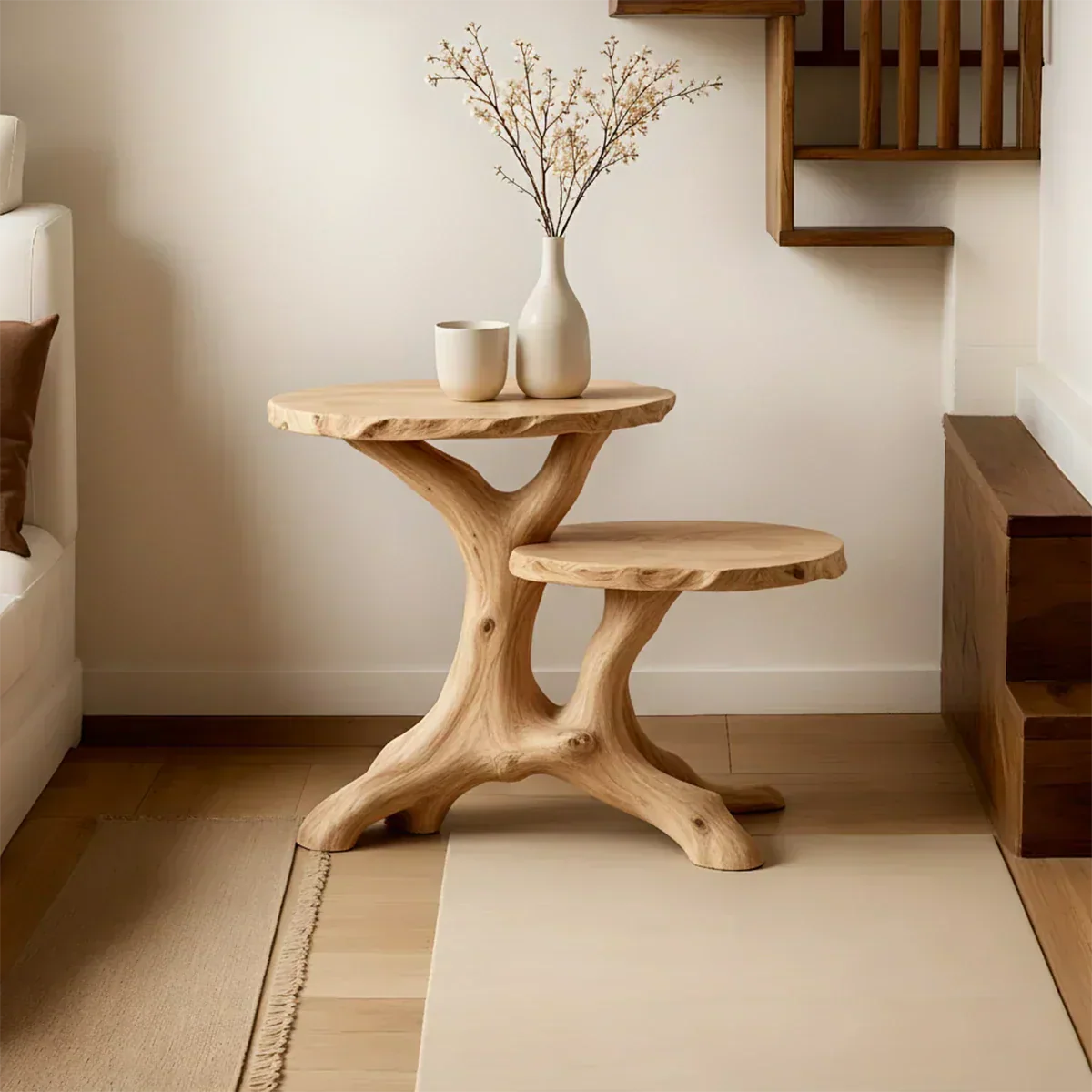 Solid Wood Accent Table – Modern Sculptural Branchform Duo Design - Rustiracraft
