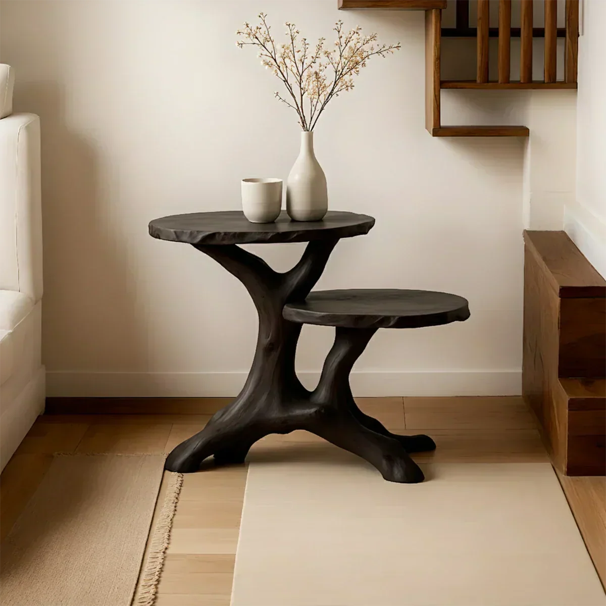 Solid Wood Accent Table – Modern Sculptural Branchform Duo Design - Rustiracraft