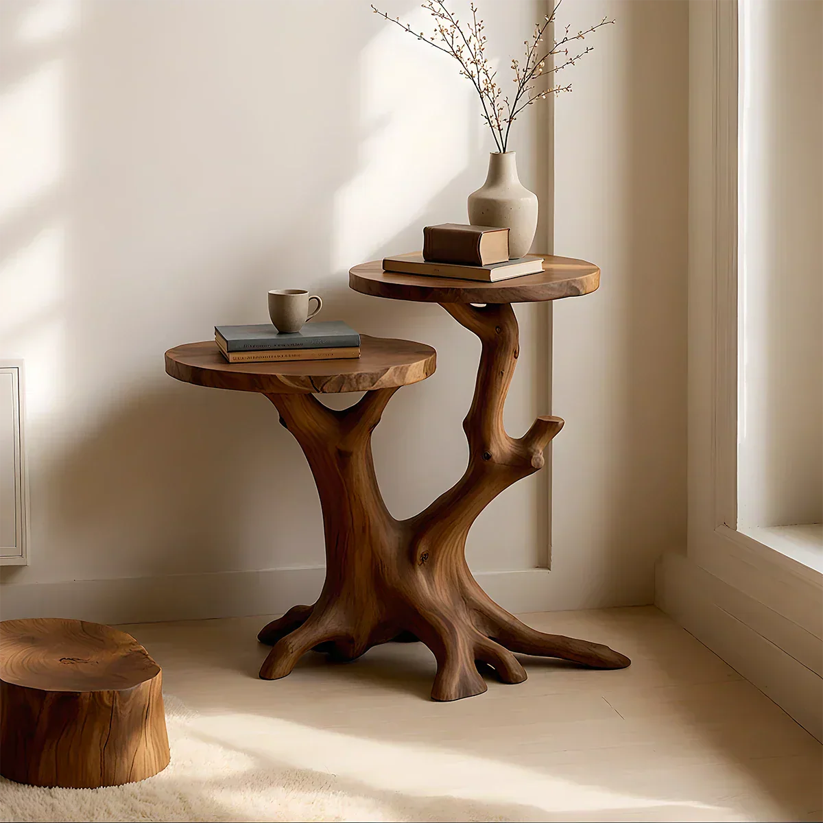 Solid Wood Accent Table – Modern Sculptural Branchform Twin Design - Rustiracraft
